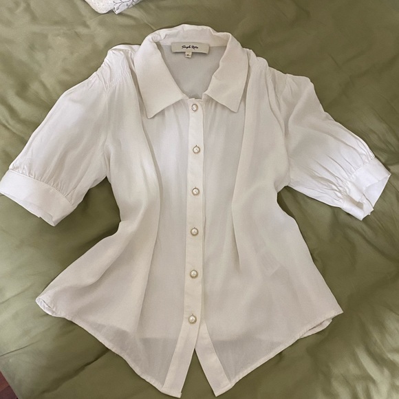 Simple Retro Branded Puff Sleeve Top Blouse - Picture 1 of 2